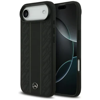 Mercedes Leather Laurel Leaves Stripes MagSafe Case for iPhone 17 Air, Black