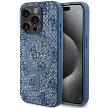 Apple iPhone 14 Pro 6.1'' Guess 4G Collection Leather Metal Logo MagSafe Case Cover, Blue