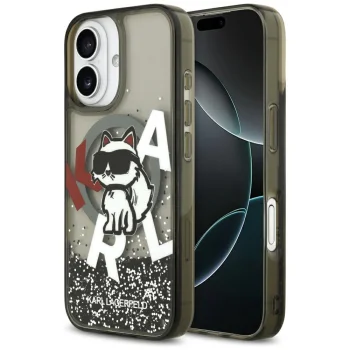 Karl Lagerfeld Liquid Glitter Choupette MagSafe Case for iPhone 17, Black