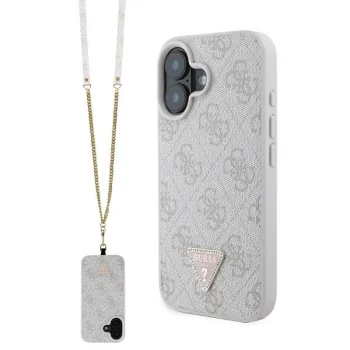 Guess iPhone 16 Case Leather Metal Logo Strass Crossbody, Pink