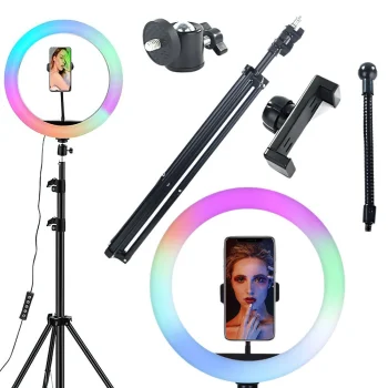 RGB LED Ring Light with Phone Holder and Adjustable Tripod, 30cm, 120W