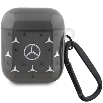 Mercedes AirPods 1 / 2 dėklas Large Star Pattern MEA28DPMGS, juodas
