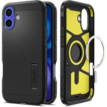 Spigen Tough Armor MagSafe Case with Stand for iPhone 16 - Black