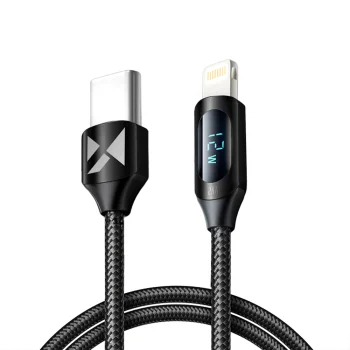 Wozinsky WUCLC1 USB-C to Lightning Cable with LED Display, 36W, 1m, Black