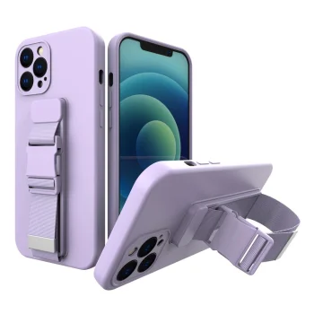 Rope Case Gel Cover with Lanyard for iPhone 12 Pro, Purple