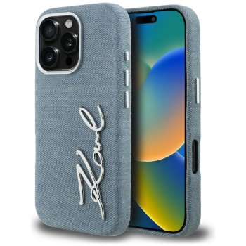 Karl Lagerfeld Signature Denim Case for iPhone 16 Pro Max, Blue