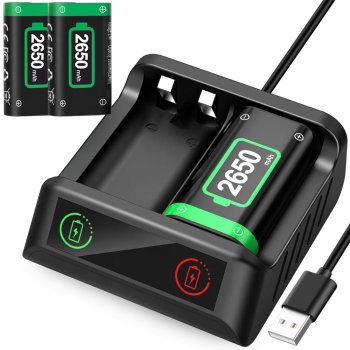 Xbox Controller Battery Pack 2x 2650mAh and Charger Series X S, Black Green