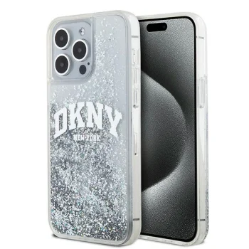 DKNY iPhone 15 Pro Case Liquid Glitters Arch Logo, White