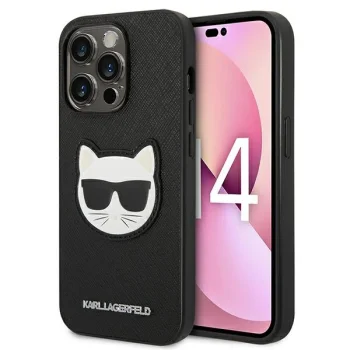 Karl Lagerfeld Saffiano Choupette Head Patch Case for iPhone 14 Pro Max Black