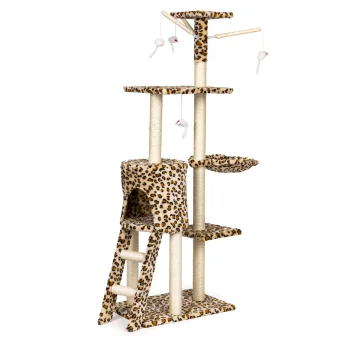 Petsi Cat Tree 138 cm with Scratching Posts, Hammock & Condo, leopard print