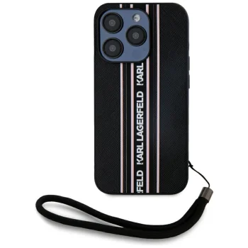 Karl Lagerfeld iPhone 15 Pro Max Case Saffiano Athleisure Stripes Cord, Pink