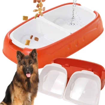 Double Pet Bowl for Dogs and Cats with Removable Inserts 0.5L, Red