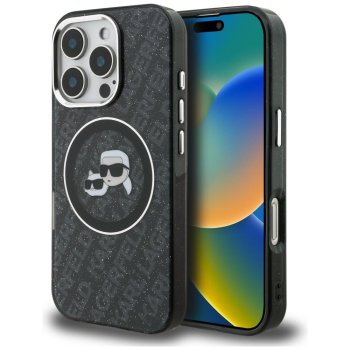Karl Lagerfeld IML Glitter Karl & Choupette MagSafe Case for iPhone 16 Pro Max, Black