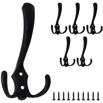 Heavy Duty Wall Hooks for Coats and Towels, Set of 5, Metal, Black