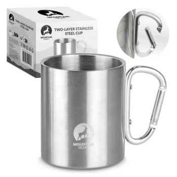 Mountain Goat Stainless Steel Camping Mug with Carabiner 350 ml
