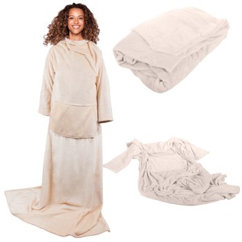Cozy Fleece Wearable Blanket with Sleeves 140x200 cm, Beige