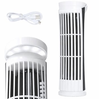 Quiet Mini Tower Desk Fan with LED Light, 2-Speed USB Powered