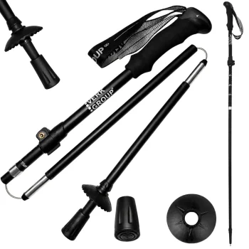 Foldable Adjustable Trekking Pole, 1 pc, Black