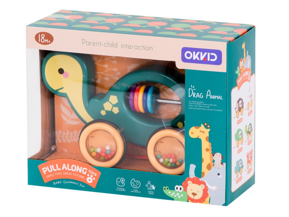 Wooden Kids Rattle Pull Along Toy with Rope Turtle (4)