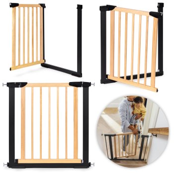 Adjustable safety gate for stairs and doors 74–80 cm, metal and wood