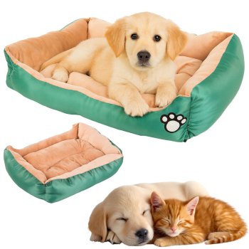 Plush pet bed with cushion for small dogs and cats, 50x40 cm, green