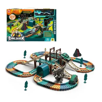 Dino Truck Toy Racing Track Set with Dinosaur and 2 Vehicles