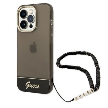 Apple iPhone 14 Pro Max 6.7'' Guess Translucent Pearl Strap Case Cover (GUHCP14XHGCOHK), Black