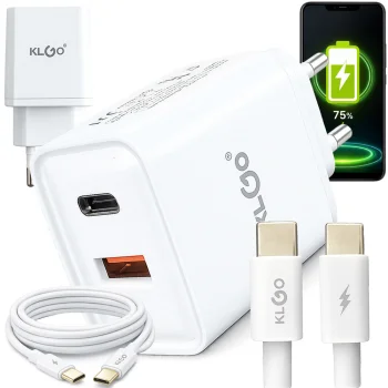 Fast Wall Charger 35W Dual Port USB-C and USB-A with Cable, White