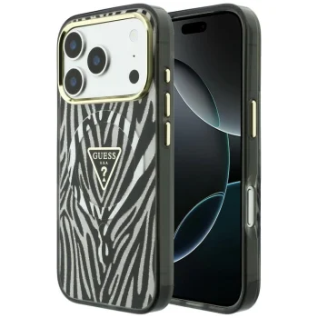 Guess IML Zebra Glitter Triangle Logo MagSafe Case for iPhone 17 / 18 Pro Max - Silver