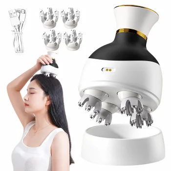 Electric Wireless Head Massager with USB Charging and 4 Attachments, Black