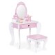 ECOTOYS Wooden Kids Vanity Table Set with Mirror, Stool and 7 Accessories
