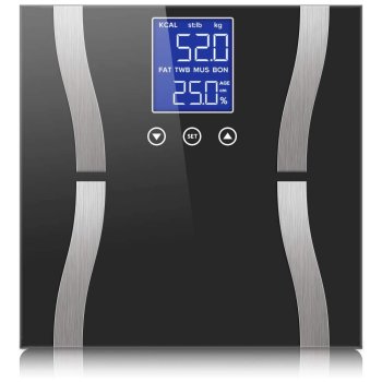 Analytical Glass Bathroom Scale 180kg with LCD, Black
