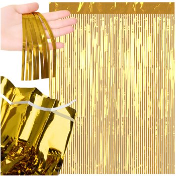 Ruhhy 26173 Foil Fringe Curtain for Party Decorations, 2x1m, Gold