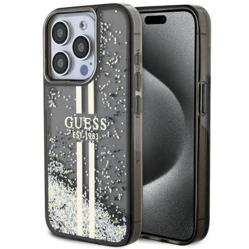 Apple iPhone 15 Pro 6.1'' Guess Liquid Glitter Gold Stripes Case Cover, Black