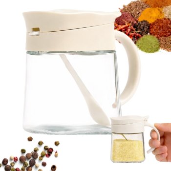 Glass Spice Jar with Handle and Spoon 300ml, White