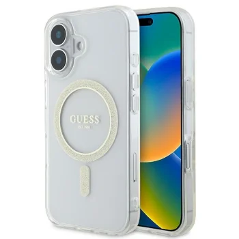 Guess iPhone 16 Case IML Glitter Circle MagSafe, Transparent