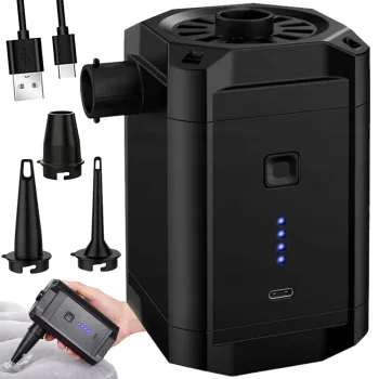 Rechargeable Electric Air Pump for Mattresses and Pools with 3 Nozzles, USB-C