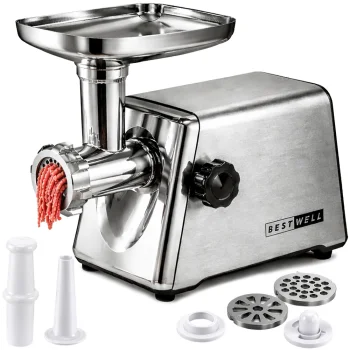Electric Meat Grinder 800W Stainless Steel with 3 Plates, Silver