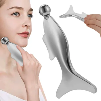 Stainless Steel Gua Sha Massage Tool with Roller, Silver