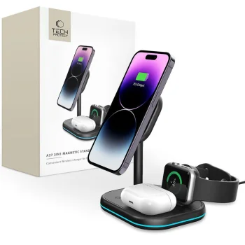 Tech-Protect QI15W-A27 3-in-1 Inductive Charger with MagSafe Stand Smartphone / Apple Watch / AirPods - Black