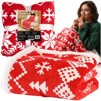 Ruhhy Reversible Christmas Sherpa Throw Blanket 130x170 cm, Red White 26610