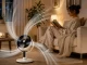 Adjustable Floor Fan with LED Display, Remote Control and Oscillation, White/Black