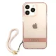 Guess Translucent Stap dėklas iPhone 13 Pro Max su riešo dirželiu, rožinis