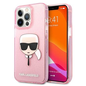 Apple iPhone 13 Pro Max 6.7" Karl Lagerfeld Glitter Karl Head Case Cover (KLHCP13XKHTUGLP), Pink