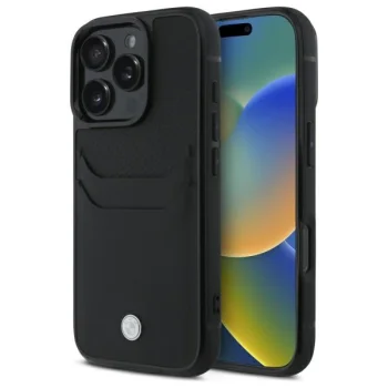 BMW iPhone 16 Pro Max Leather Case Sign Leather Cardslot, Black