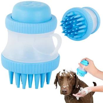 Silicone Bath Brush for Dogs and Cats with Shampoo Dispenser, Blue