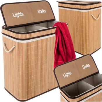 Ruhhy 24269 Dual Compartment Bamboo Laundry Basket, 100L