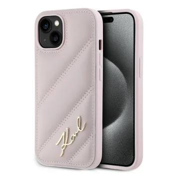 Karl Lagerfeld iPhone 15 / 14 / 13 Case Diagonal Quilted Script, Pink
