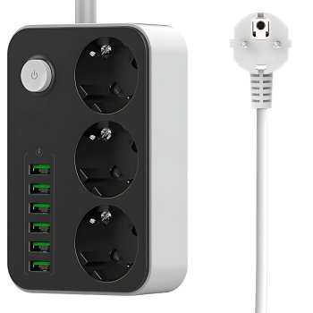 Power Strip Surge Protector with 6 USB Ports and 3 Outlets, 2m Cord