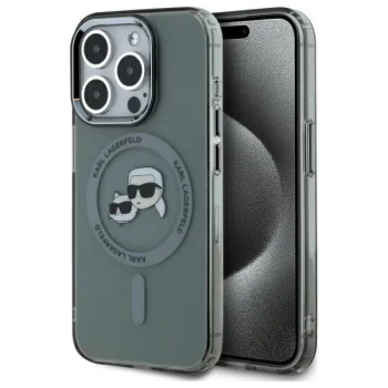 Karl Lagerfeld iPhone 15 Pro Max Case HC MagSafe IML Metal KC Heads, Black